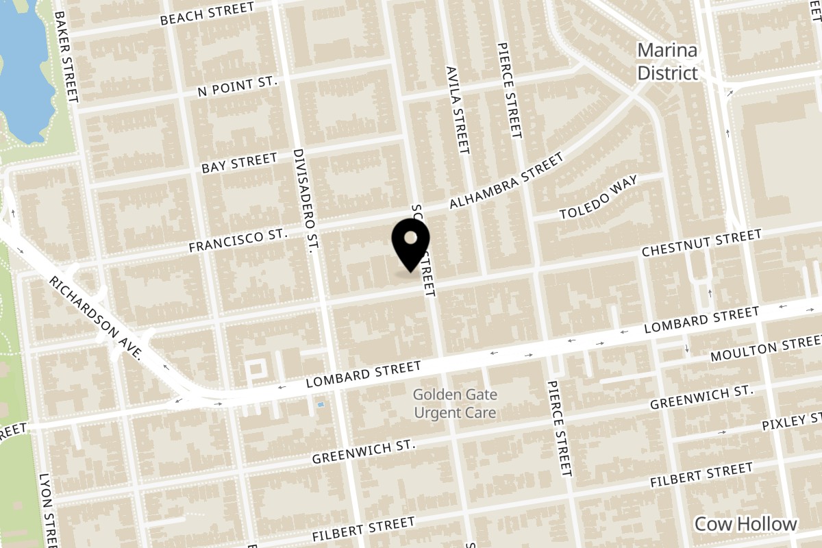 Map showing the location of Ristobar on 2300 Chestnut St in San Francisco
